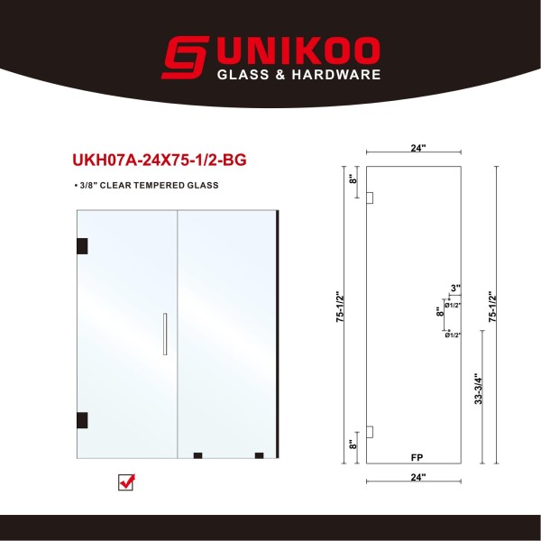 SWING DOOR GLASS  75 1/2" HEIGHT